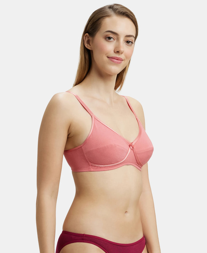 Wirefree Non Padded Super Combed Cotton Elastane Medium Coverage Cross Over Everyday Bra - Blush Pink-2