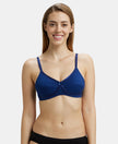 Wirefree Non Padded Super Combed Cotton Elastane Medium Coverage Cross Over Everyday Bra - Blue Depth-1