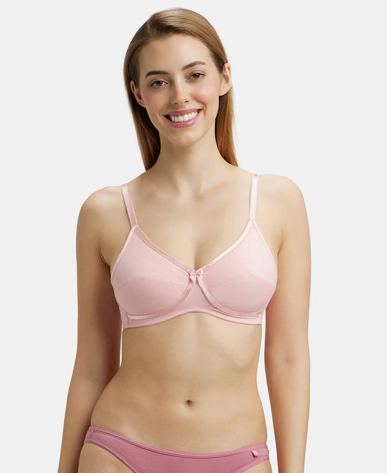 Wirefree Non Padded Super Combed Cotton Elastane Medium Coverage Cross Over Everyday Bra - Candy Pink-1