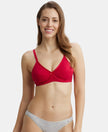 Wirefree Non Padded Super Combed Cotton Elastane Medium Coverage Cross Over Everyday Bra - Red Love-1