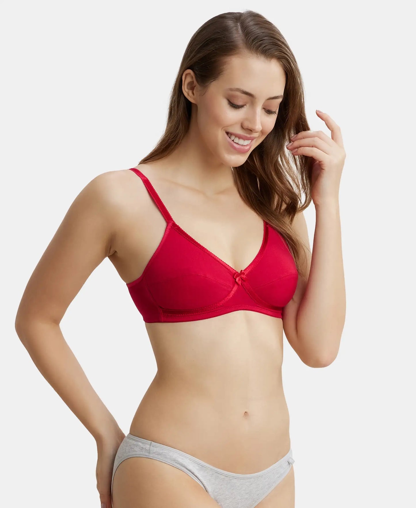 Wirefree Non Padded Super Combed Cotton Elastane Medium Coverage Cross Over Everyday Bra - Red Love-2