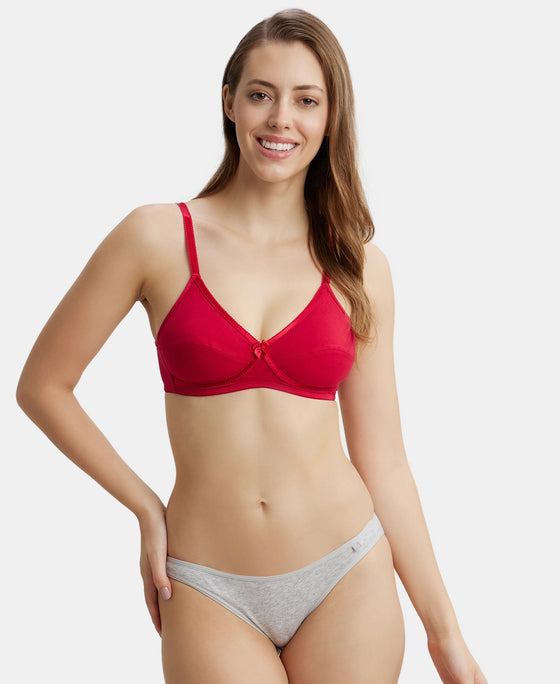 Wirefree Non Padded Super Combed Cotton Elastane Medium Coverage Cross Over Everyday Bra - Red Love-5