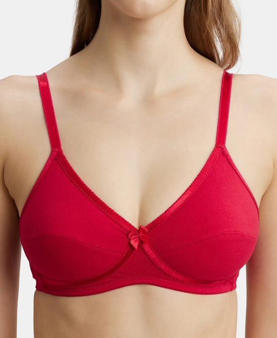 Wirefree Non Padded Super Combed Cotton Elastane Medium Coverage Cross Over Everyday Bra - Red Love-6