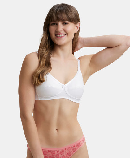 Wirefree Non Padded Super Combed Cotton Elastane Medium Coverage Cross Over Everyday Bra - White-5