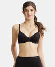 Under-Wired Padded Super Combed Cotton Elastane Medium Coverage T-Shirt Bra with Detachable Straps - Black-1