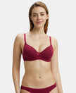 Under-Wired Padded Super Combed Cotton Elastane Medium Coverage T-Shirt Bra with Detachable Straps - Beet Red-1