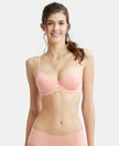 Under-Wired Padded Super Combed Cotton Elastane Medium Coverage T-Shirt Bra with Detachable Straps - Candlelight Peach-1