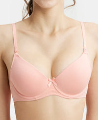 Under-Wired Padded Super Combed Cotton Elastane Medium Coverage T-Shirt Bra with Detachable Straps - Candlelight Peach-7