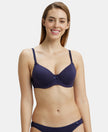 Under-Wired Padded Super Combed Cotton Elastane Medium Coverage T-Shirt Bra with Detachable Straps - Classic Navy-1