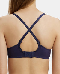 Under-Wired Padded Super Combed Cotton Elastane Medium Coverage T-Shirt Bra with Detachable Straps - Classic Navy-8