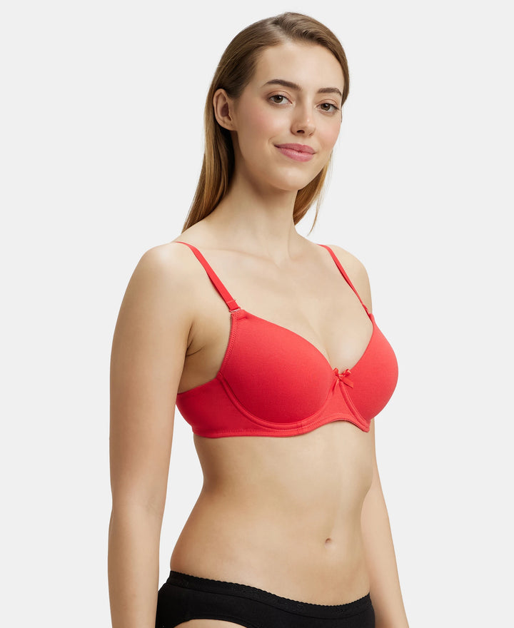 Under-Wired Padded Super Combed Cotton Elastane Medium Coverage T-Shirt Bra with Detachable Straps - Hibiscus-2
