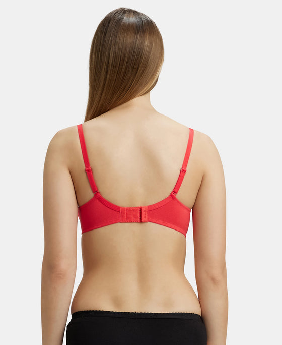 Under-Wired Padded Super Combed Cotton Elastane Medium Coverage T-Shirt Bra with Detachable Straps - Hibiscus-3