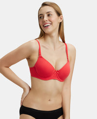 Under-Wired Padded Super Combed Cotton Elastane Medium Coverage T-Shirt Bra with Detachable Straps - Hibiscus-5