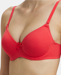 Under-Wired Padded Super Combed Cotton Elastane Medium Coverage T-Shirt Bra with Detachable Straps - Hibiscus-7