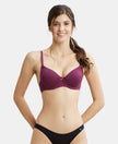 Under-Wired Padded Super Combed Cotton Elastane Medium Coverage T-Shirt Bra with Detachable Straps - Prune-1