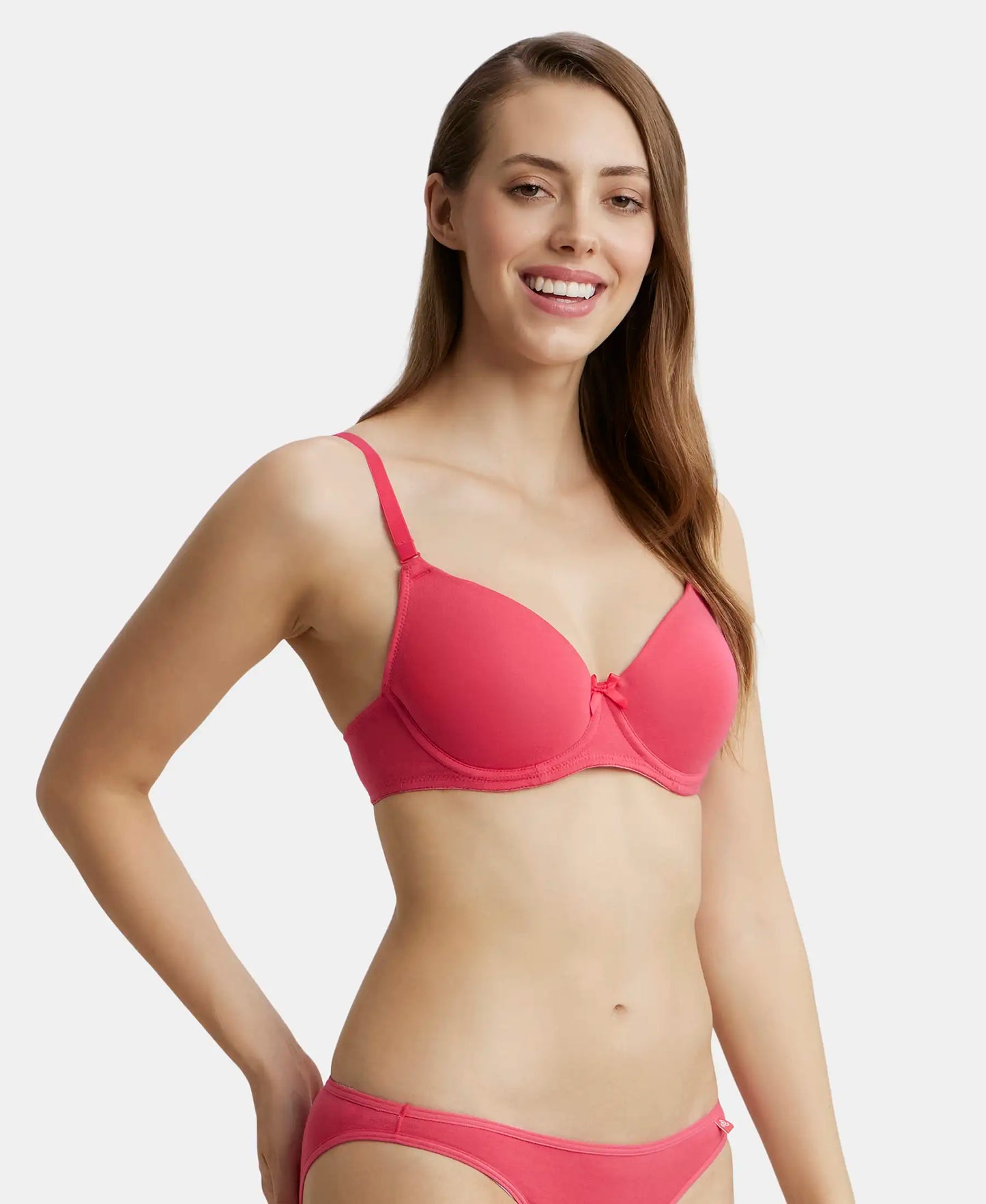 Under-Wired Padded Super Combed Cotton Elastane Medium Coverage T-Shirt Bra with Detachable Straps - Ruby-2