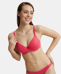 Under-Wired Padded Super Combed Cotton Elastane Medium Coverage T-Shirt Bra with Detachable Straps - Ruby-5