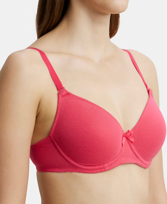 Under-Wired Padded Super Combed Cotton Elastane Medium Coverage T-Shirt Bra with Detachable Straps - Ruby-7
