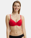 Under-Wired Padded Super Combed Cotton Elastane Medium Coverage T-Shirt Bra with Detachable Straps - Sangria Red-1