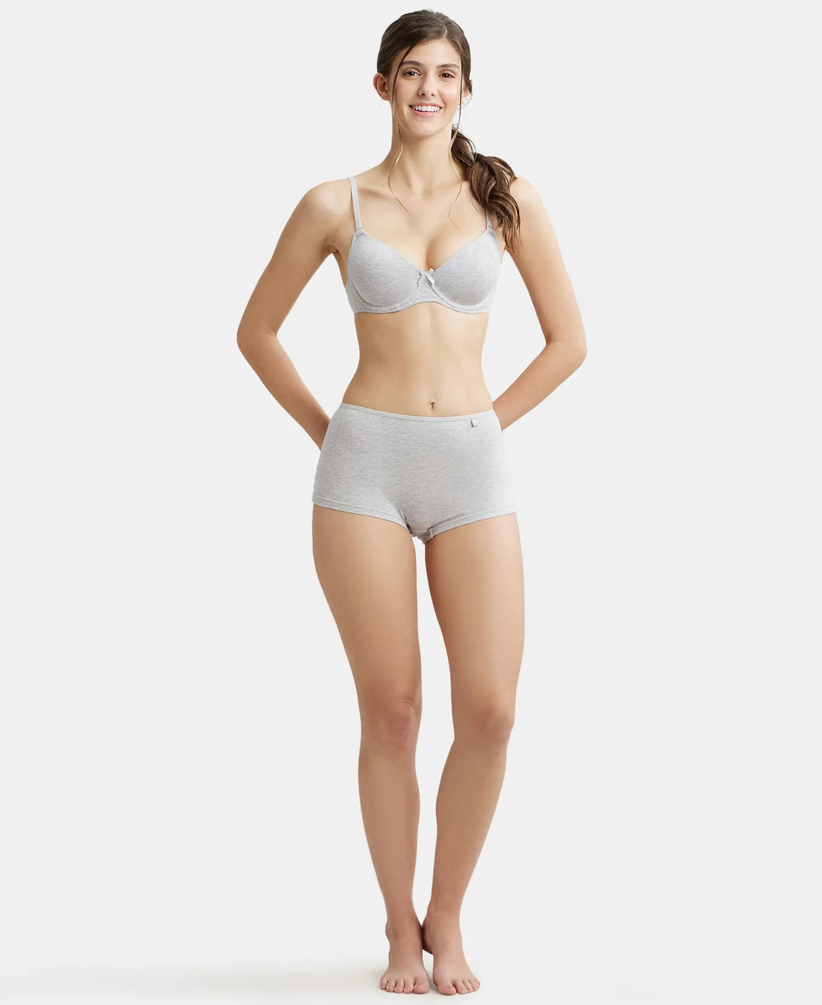 Under-Wired Padded Super Combed Cotton Elastane Medium Coverage T-Shirt Bra with Detachable Straps - Steel Grey Melange-4