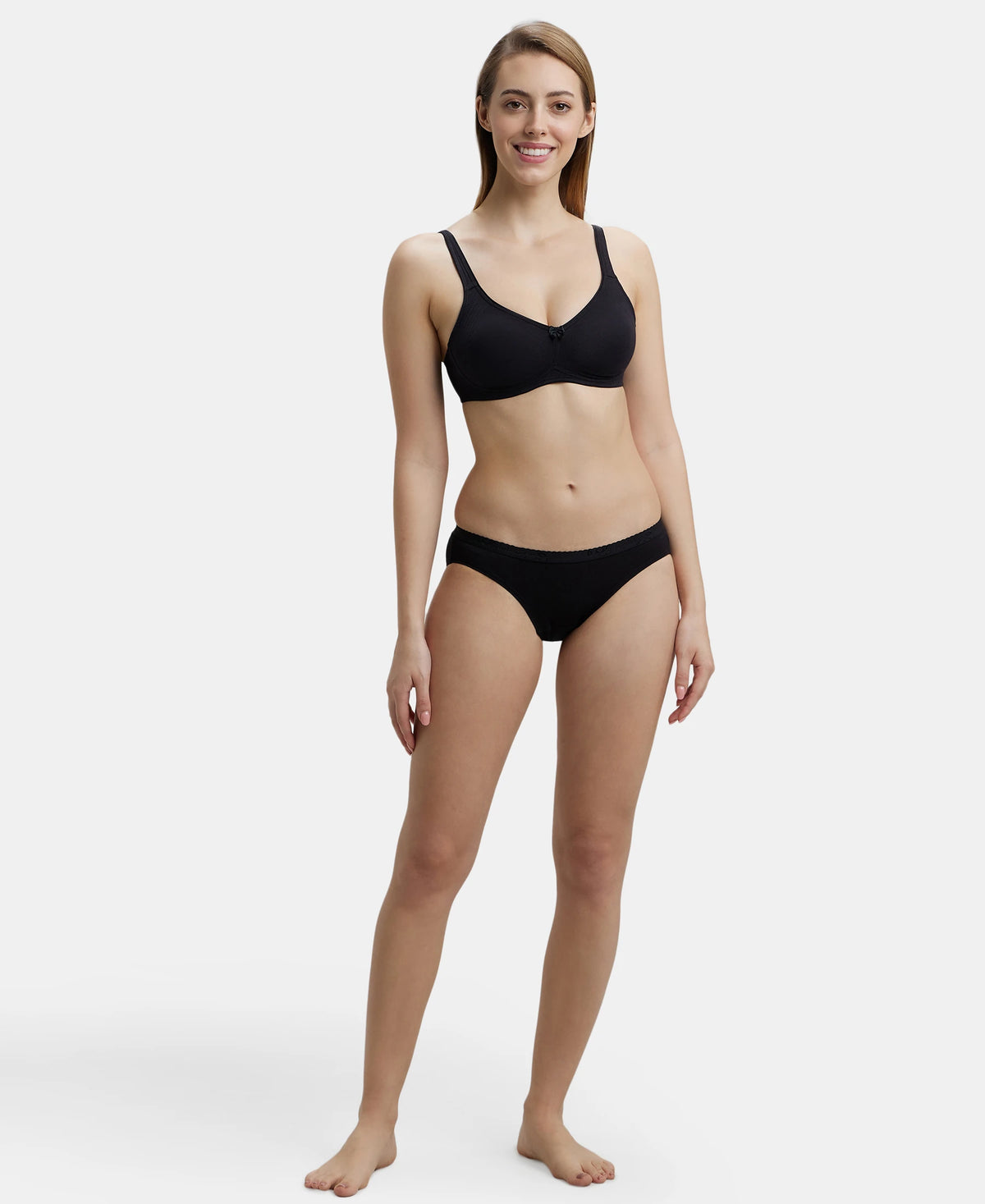 Wirefree Non Padded Super Combed Cotton Elastane Full Coverage Everyday Bra with Contoured Shaper Panel and Adjustable Straps - Black-4