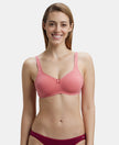 Wirefree Non Padded Super Combed Cotton Elastane Full Coverage Everyday Bra with Contoured Shaper Panel and Adjustable Straps - Blush Pink-1