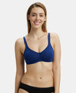 Wirefree Non Padded Super Combed Cotton Elastane Full Coverage Everyday Bra with Contoured Shaper Panel and Adjustable Straps - Blue Depth-1