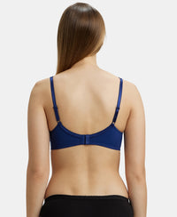 Wirefree Non Padded Super Combed Cotton Elastane Full Coverage Everyday Bra with Contoured Shaper Panel and Adjustable Straps - Blue Depth-3
