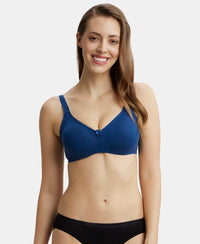 Wirefree Non Padded Super Combed Cotton Elastane Full Coverage Everyday Bra with Contoured Shaper Panel and Adjustable Straps - Estate Blue-1