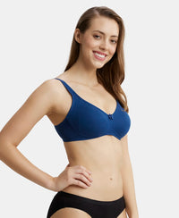 Wirefree Non Padded Super Combed Cotton Elastane Full Coverage Everyday Bra with Contoured Shaper Panel and Adjustable Straps - Estate Blue-2