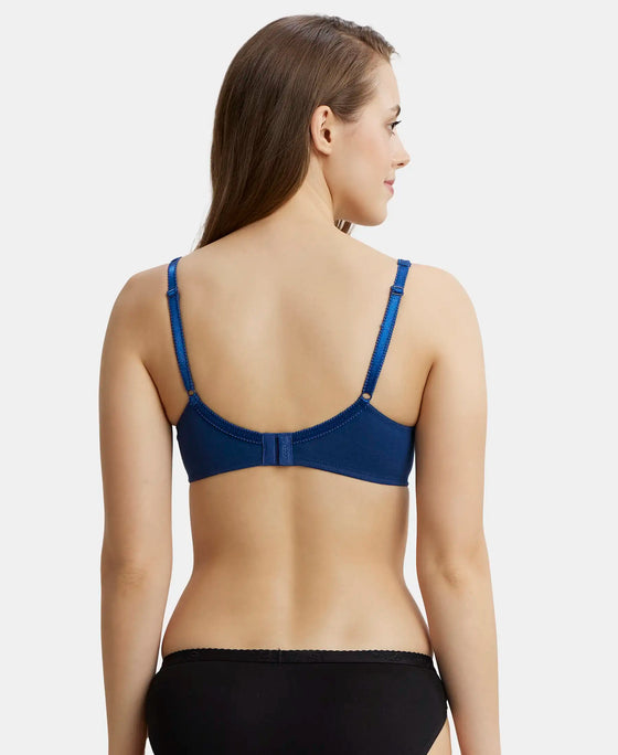 Wirefree Non Padded Super Combed Cotton Elastane Full Coverage Everyday Bra with Contoured Shaper Panel and Adjustable Straps - Estate Blue-3
