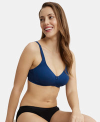 Wirefree Non Padded Super Combed Cotton Elastane Full Coverage Everyday Bra with Contoured Shaper Panel and Adjustable Straps - Estate Blue-5