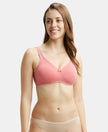 Wirefree Non Padded Super Combed Cotton Elastane Full Coverage Everyday Bra with Contoured Shaper Panel and Adjustable Straps - Rose Wine-1