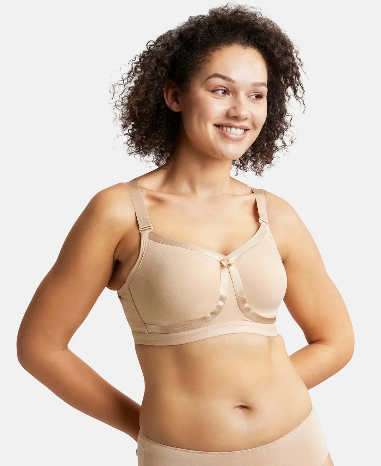Wirefree Non Padded Super Combed Cotton Elastane Full Coverage Everyday Bra with Detachable Straps - Light Skin-2