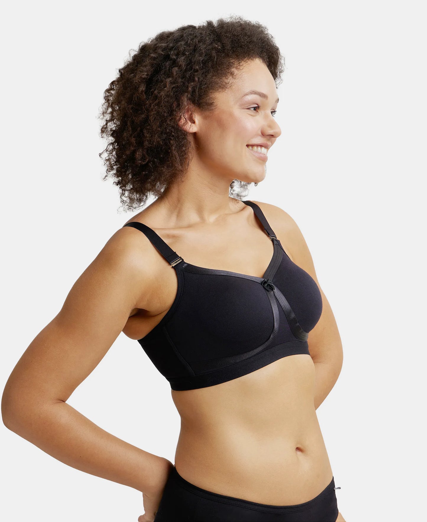 Wirefree Non Padded Super Combed Cotton Elastane Full Coverage Everyday Bra with Detachable Straps - Black-2