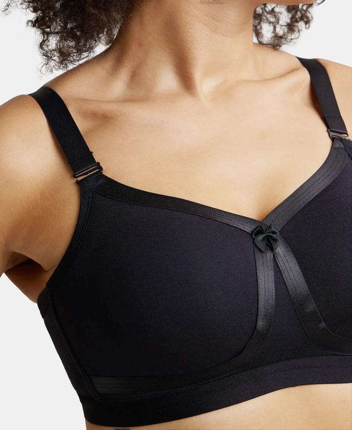 Wirefree Non Padded Super Combed Cotton Elastane Full Coverage Everyday Bra with Detachable Straps - Black-7