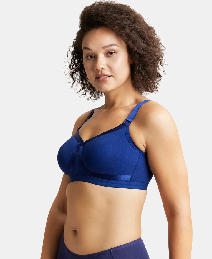 Wirefree Non Padded Super Combed Cotton Elastane Full Coverage Everyday Bra with Detachable Straps - Blue Depth-2
