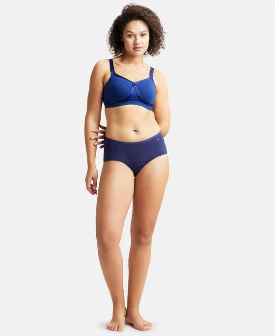 Wirefree Non Padded Super Combed Cotton Elastane Full Coverage Everyday Bra with Detachable Straps - Blue Depth-4