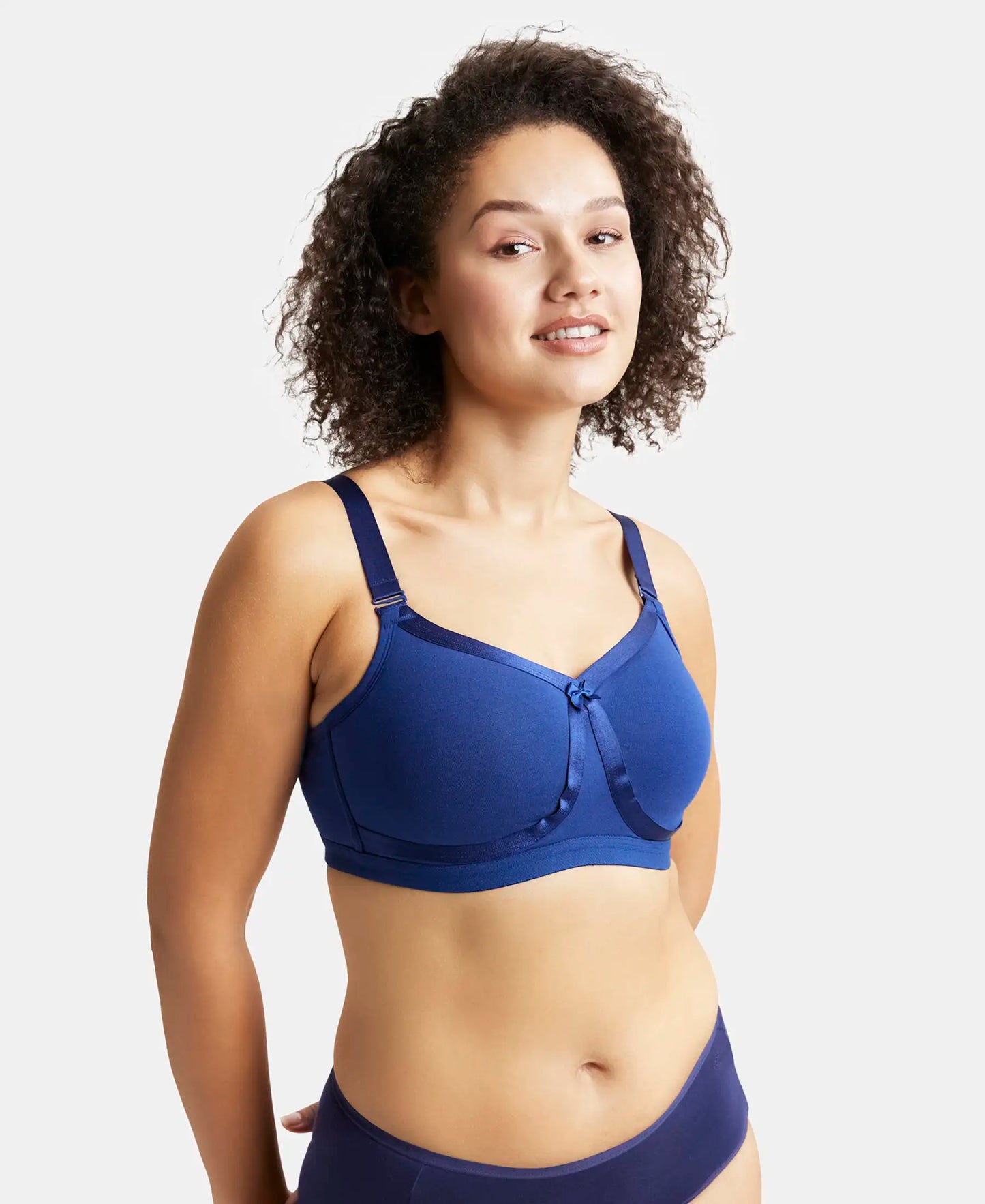 Wirefree Non Padded Super Combed Cotton Elastane Full Coverage Everyday Bra with Detachable Straps - Blue Depth-5