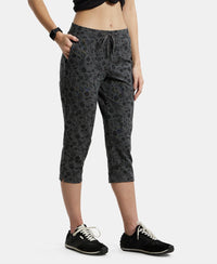 Super Combed Cotton Elastane Slim Fit Printed Capri with Side Pockets - Charcoal Printed-2
