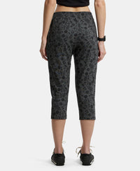 Super Combed Cotton Elastane Slim Fit Printed Capri with Side Pockets - Charcoal Printed-3
