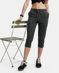 Super Combed Cotton Elastane Slim Fit Printed Capri with Side Pockets - Charcoal Printed-5
