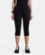 Super Combed Cotton Elastane Slim Fit Printed Capri with Side Pockets - Black-1