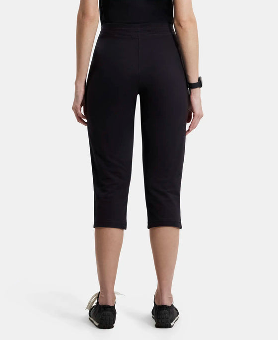 Super Combed Cotton Elastane Slim Fit Printed Capri with Side Pockets - Black-3