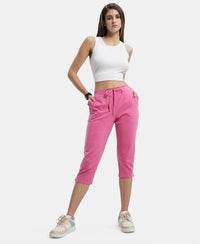 Super Combed Cotton Elastane Slim Fit Printed Capri with Side Pockets - Ibis Rose Melange-6
