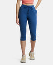 Super Combed Cotton Elastane Slim Fit Printed Capri with Side Pockets - Vintage Denim Melange-1