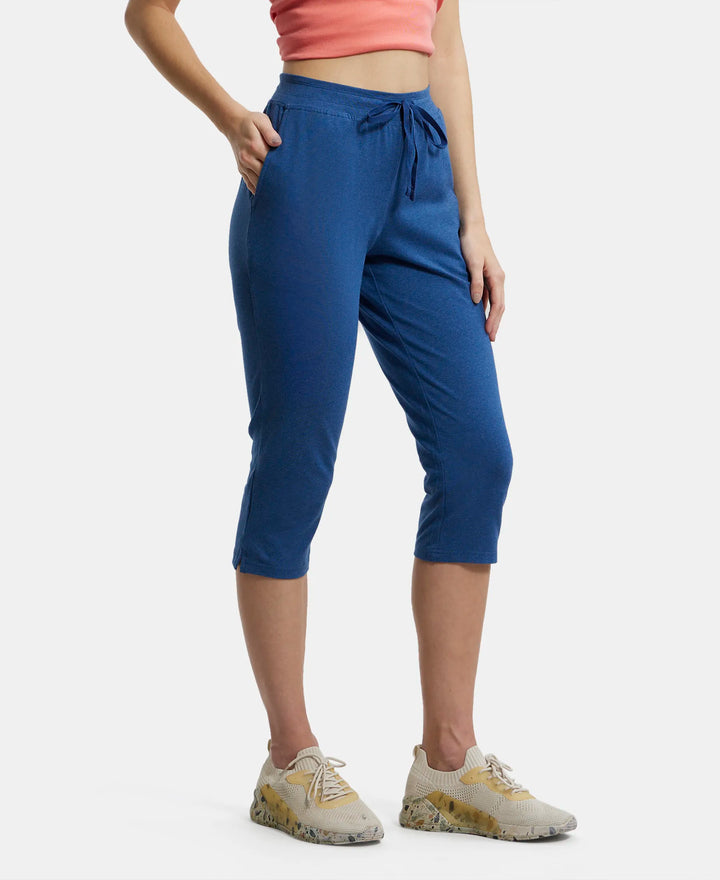 Super Combed Cotton Elastane Slim Fit Printed Capri with Side Pockets - Vintage Denim Melange-2
