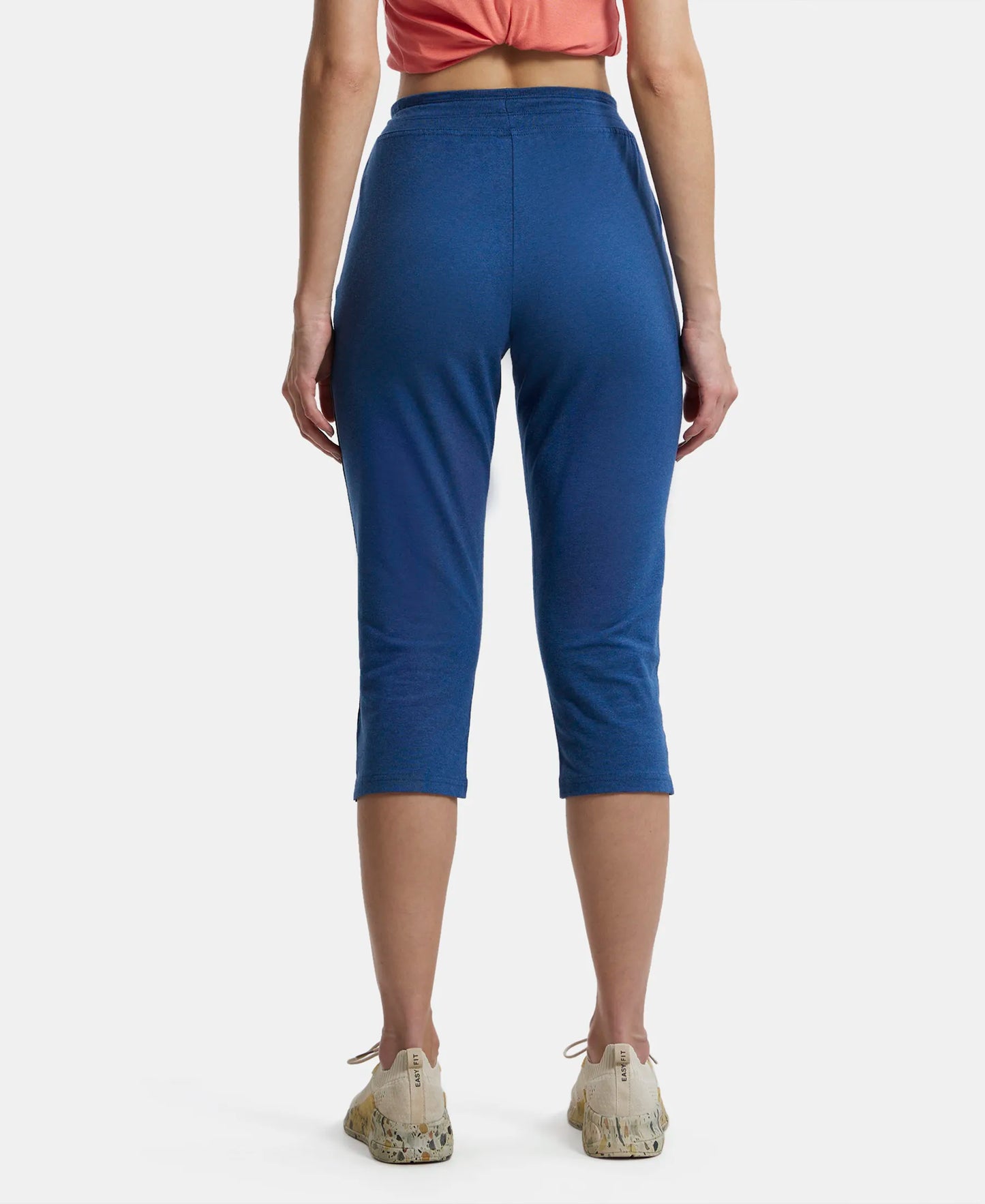 Super Combed Cotton Elastane Slim Fit Printed Capri with Side Pockets - Vintage Denim Melange-3