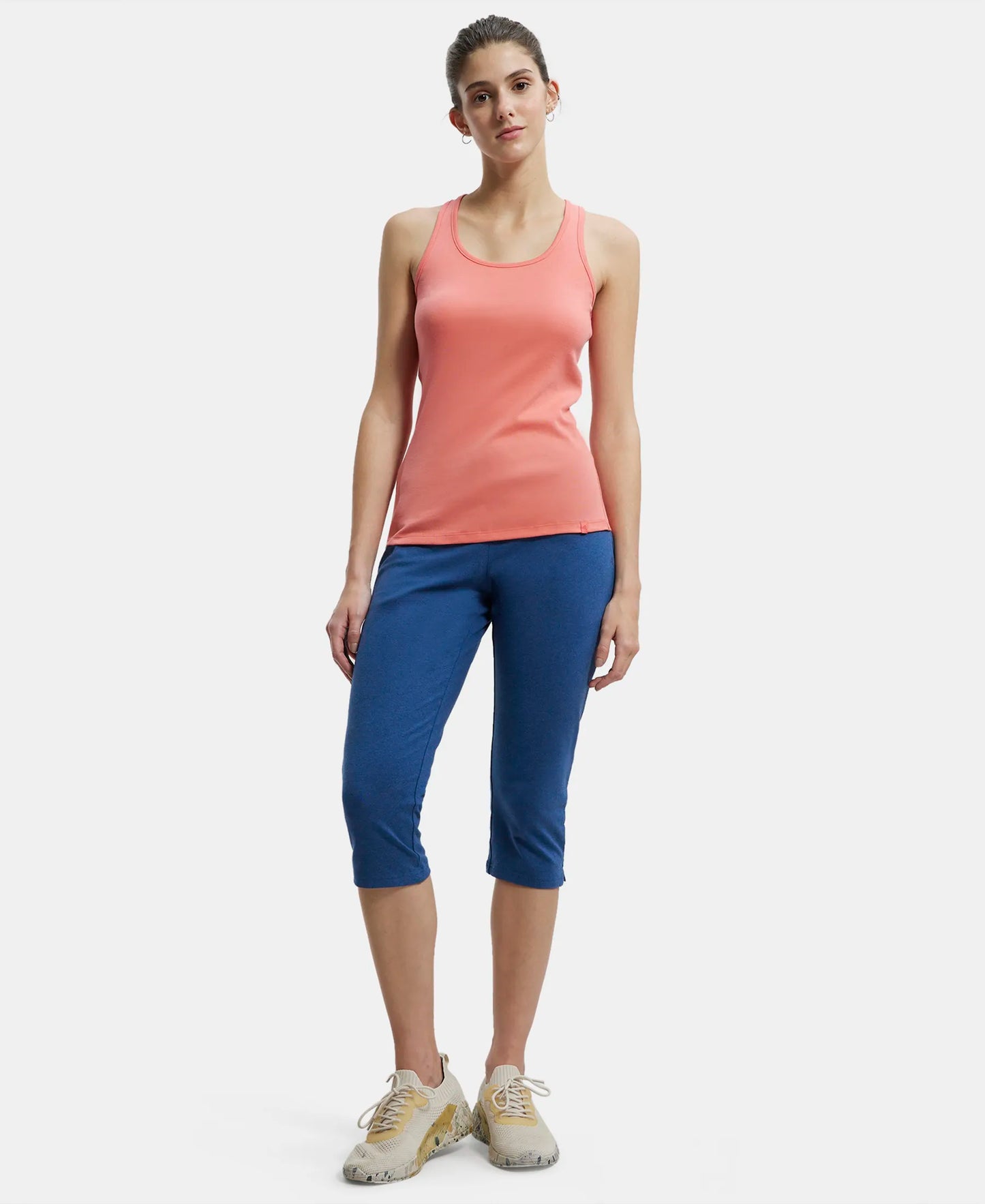 Super Combed Cotton Elastane Slim Fit Printed Capri with Side Pockets - Vintage Denim Melange-6