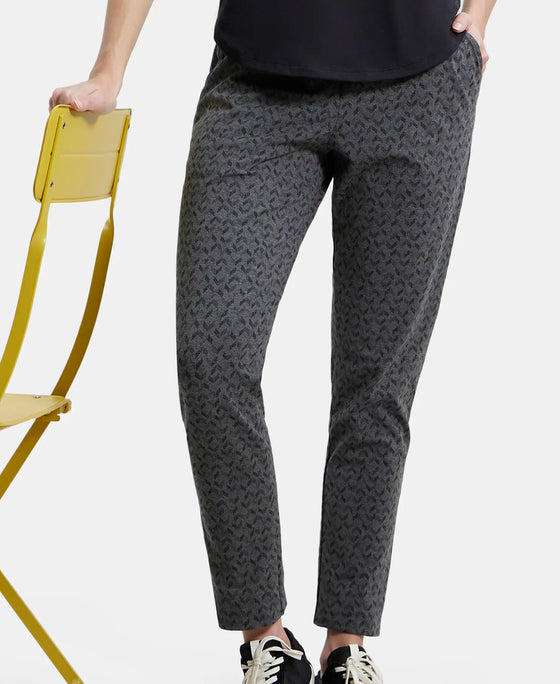 Super Combed Cotton Elastane Slim Fit Trackpants With Side Pockets - Charcoal Melange Printed-5